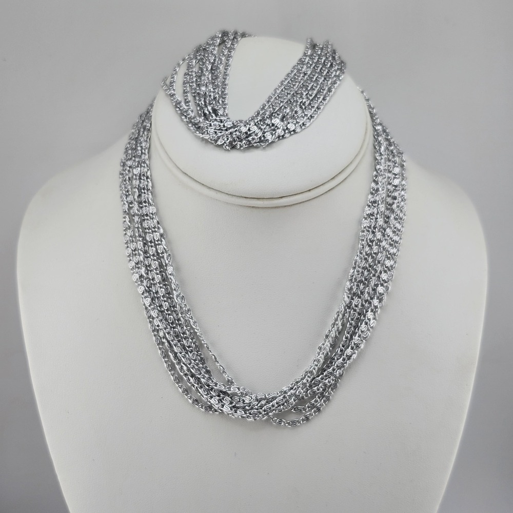 Vintage Celebrity Silver Tone‎ Multistrand Necklace And Bracelet Set